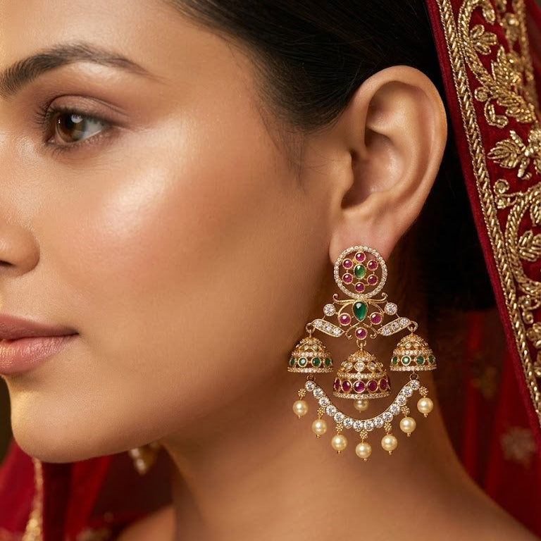 Opulent 'Heirloom' Ruby Cluster Chandelier Jhumkas