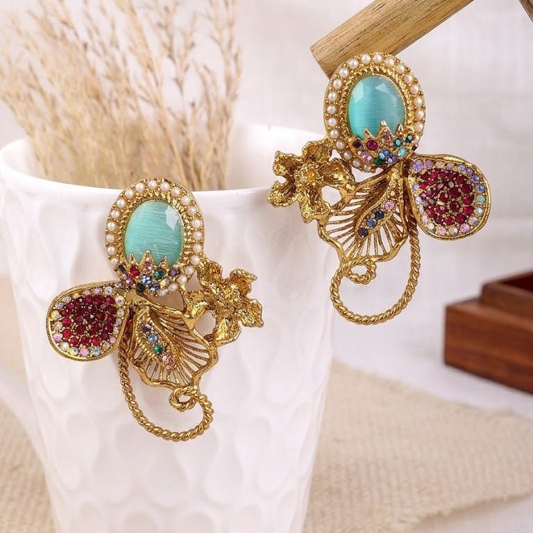Azure Garden Pearl Studs - Riwaaj