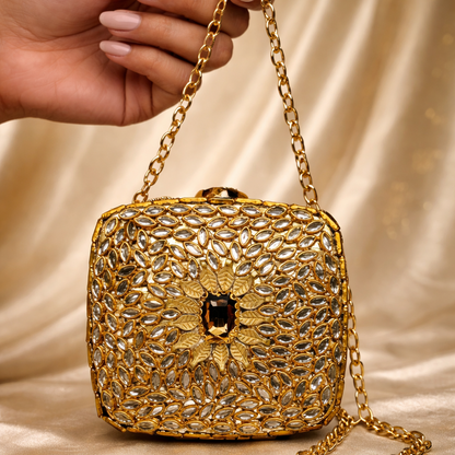 Kundan Bug Box Clutch – Antique Handcrafted Evening Bag