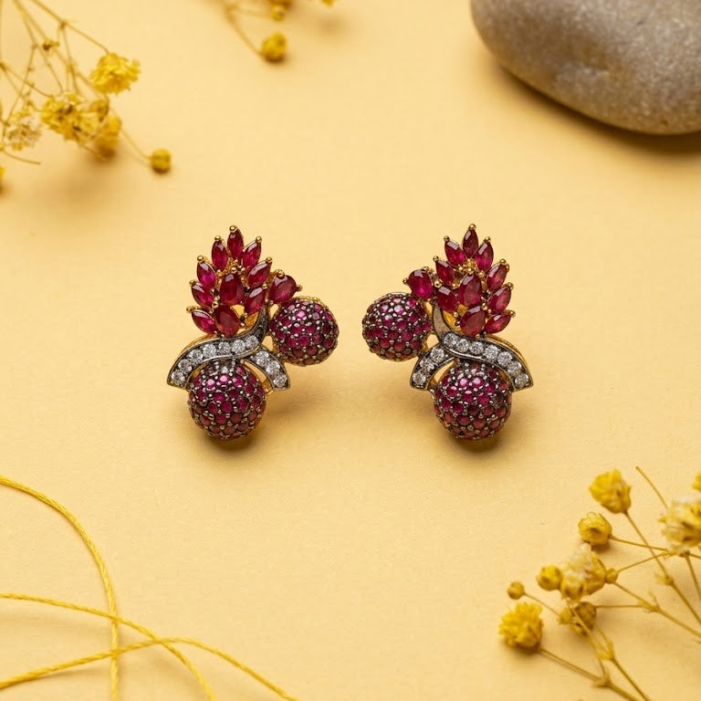 Sitara Stud Earrings – 22K Gold CZ Handmade Multi-Colour
