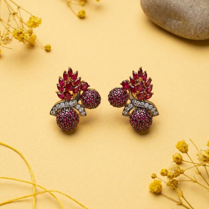 Sitara Stud Earrings – 22K Gold CZ Handmade Multi-Colour