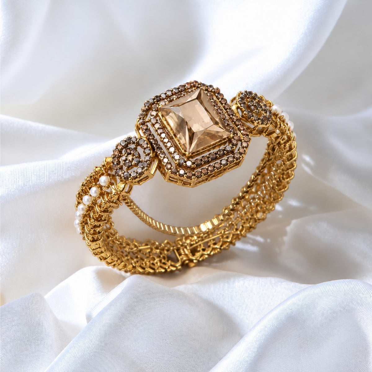 Rang-e-Noor Rectangular Stone Cuff Bangle