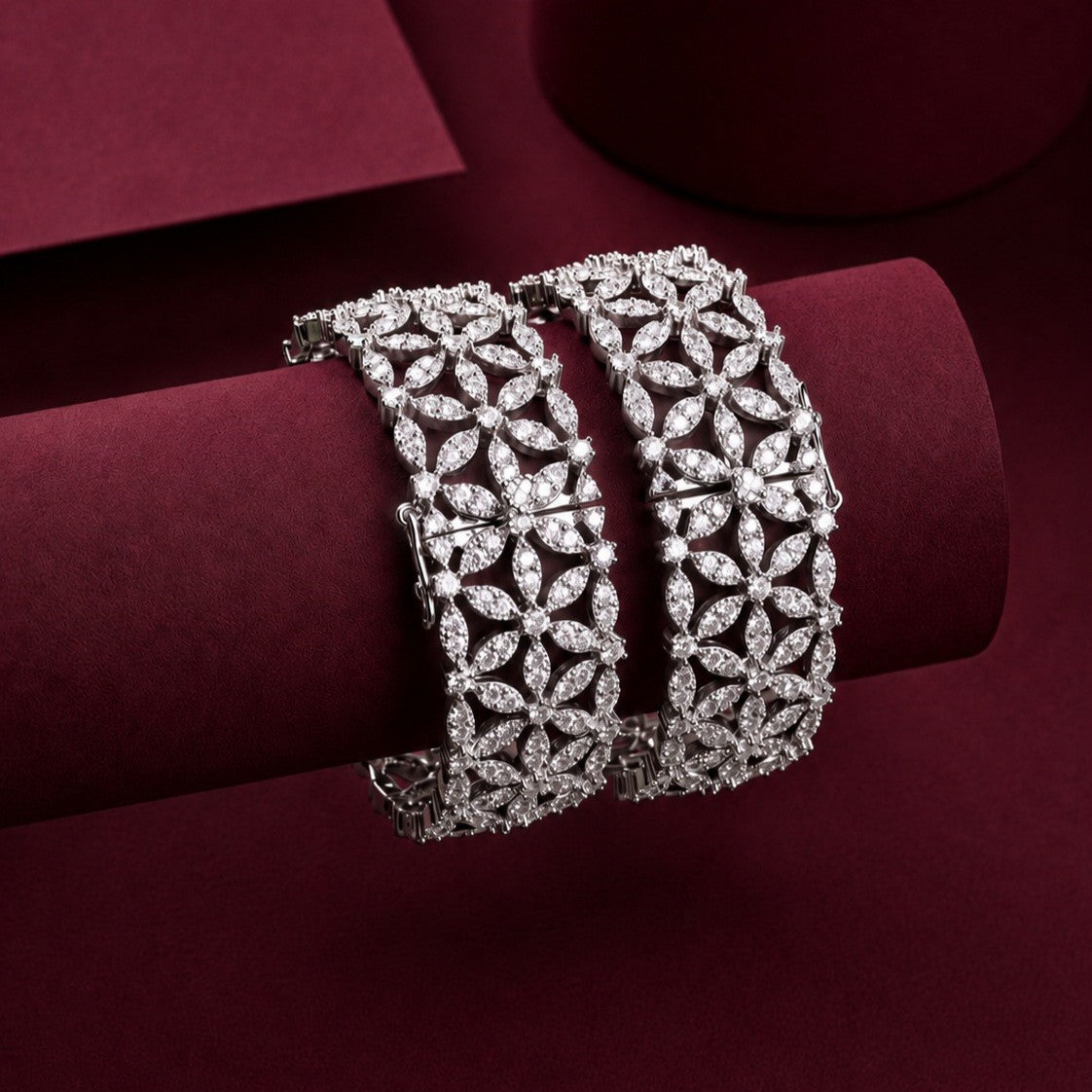 Gold Openwork CZ Pair of Bangles