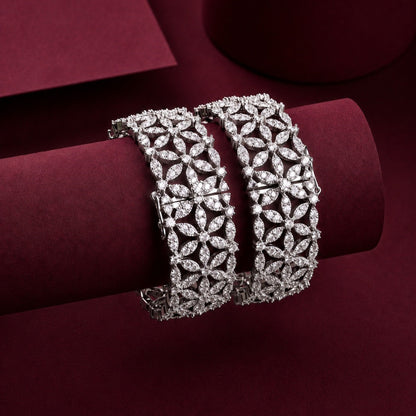Gold Openwork CZ Pair of Bangles (Pair)