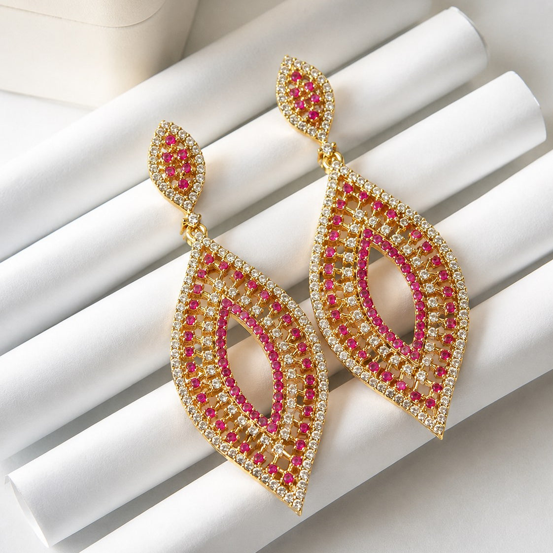 Ruby CZ Marquise Drop Earrings