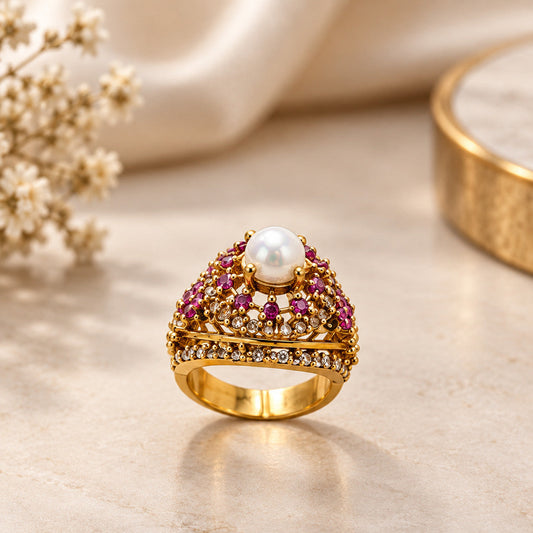 Clear Stone Pink Filigree Ring