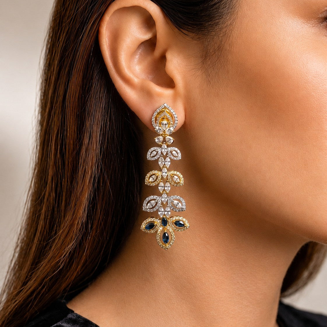 Two-Tone CZ Cascading Drop Earrings