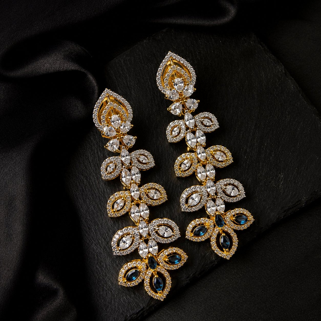 Two-Tone CZ Cascading Drop Earrings