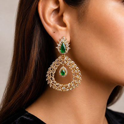 Emerald CZ Wreath Statement Earrings