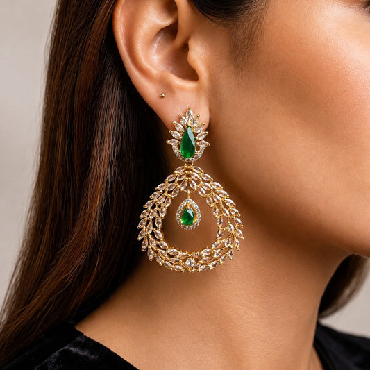 Emerald CZ Wreath Statement Earrings