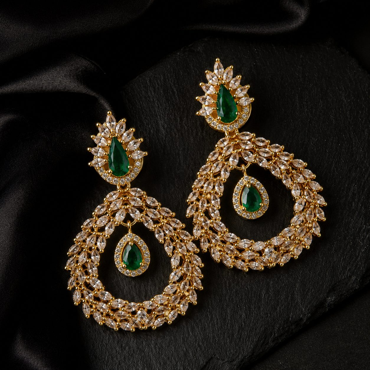 Emerald CZ Wreath Statement Earrings