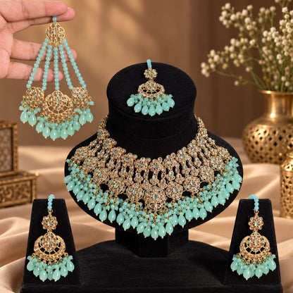 Mehrunisa Polki Kundan Grand Bridal Choker Set Mint Green