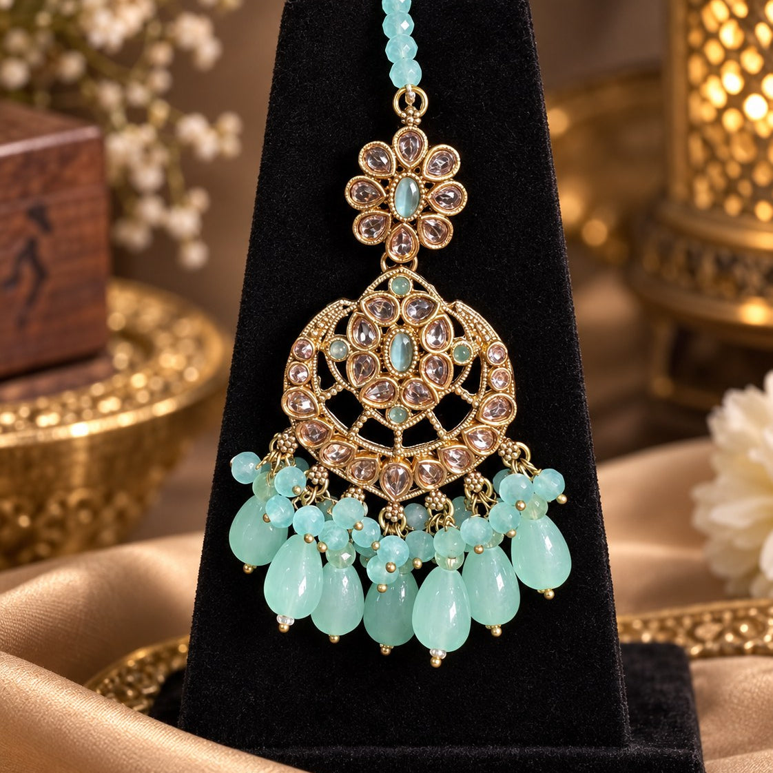 Mehrunisa Polki Kundan Grand Bridal Choker Set Mint Green