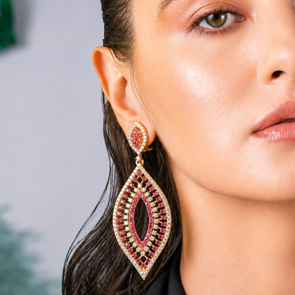 Ruby CZ Marquise Drop Earrings