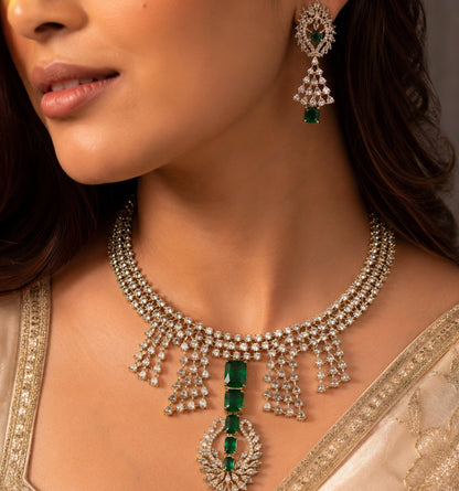 Emerald Zircon Silver Necklace Set