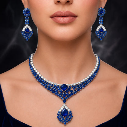 Emerald CZ Floral Cluster Necklace Set