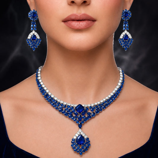 Emerald CZ Floral Cluster Necklace Set