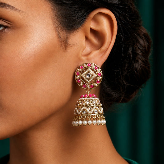 Pink Pearl Jhumka Earrings