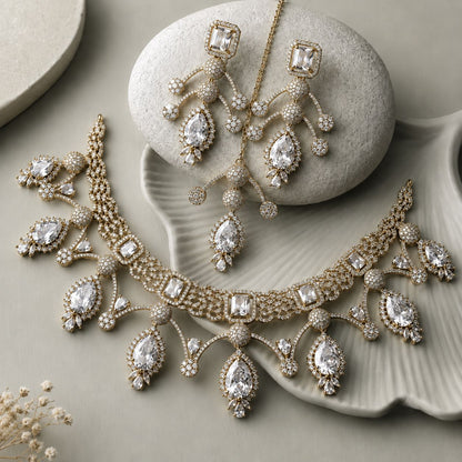 Gold Crystal Pear Drop Necklace Set