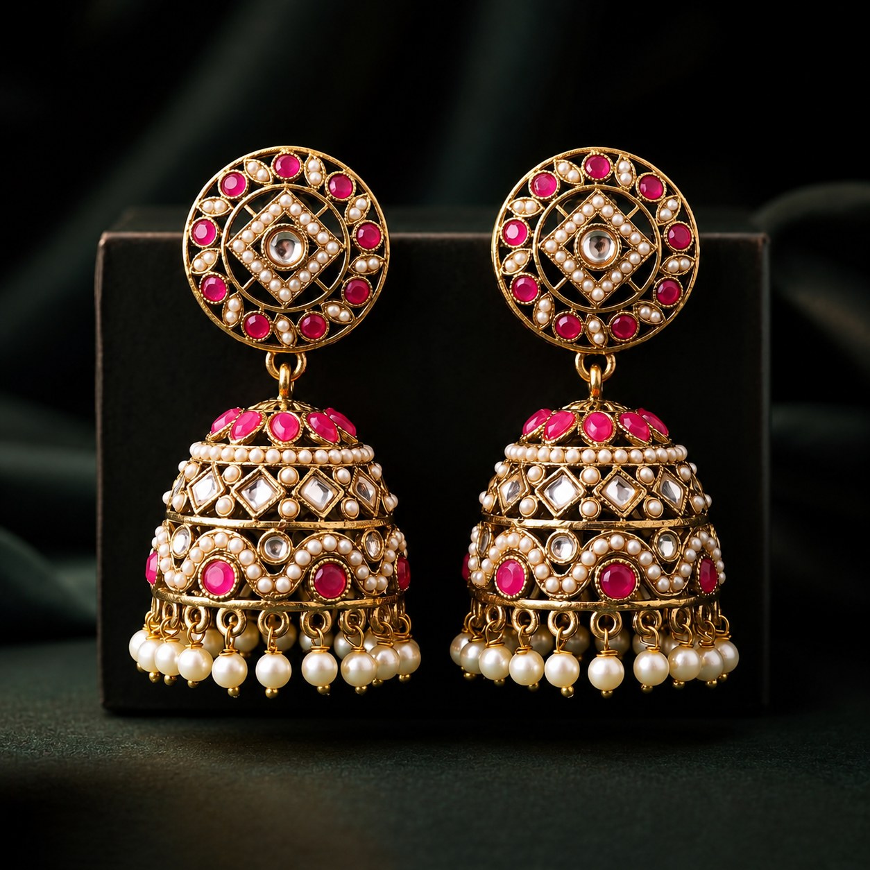 Pink Pearl Jhumka Earrings