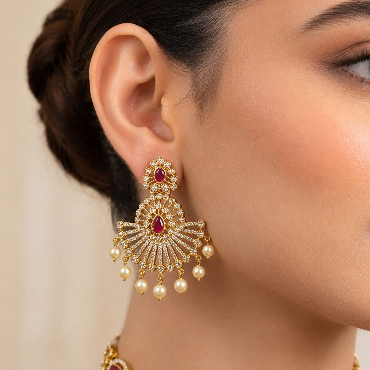 Gold Polki Choker Necklace & Earrings Set | Green & Ruby