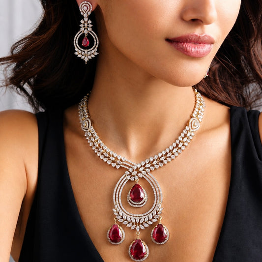 Ruby CZ Cascading Halo Statement Set
