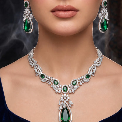 Emerald CZ Teardrop Pendant Jewellery Set