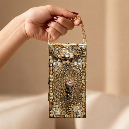 Velour Noir Jewel Clutch – Bridal Evening Bag with Chain
