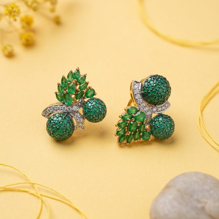 Sitara Stud Earrings – 22K Gold CZ Handmade Multi-Colour