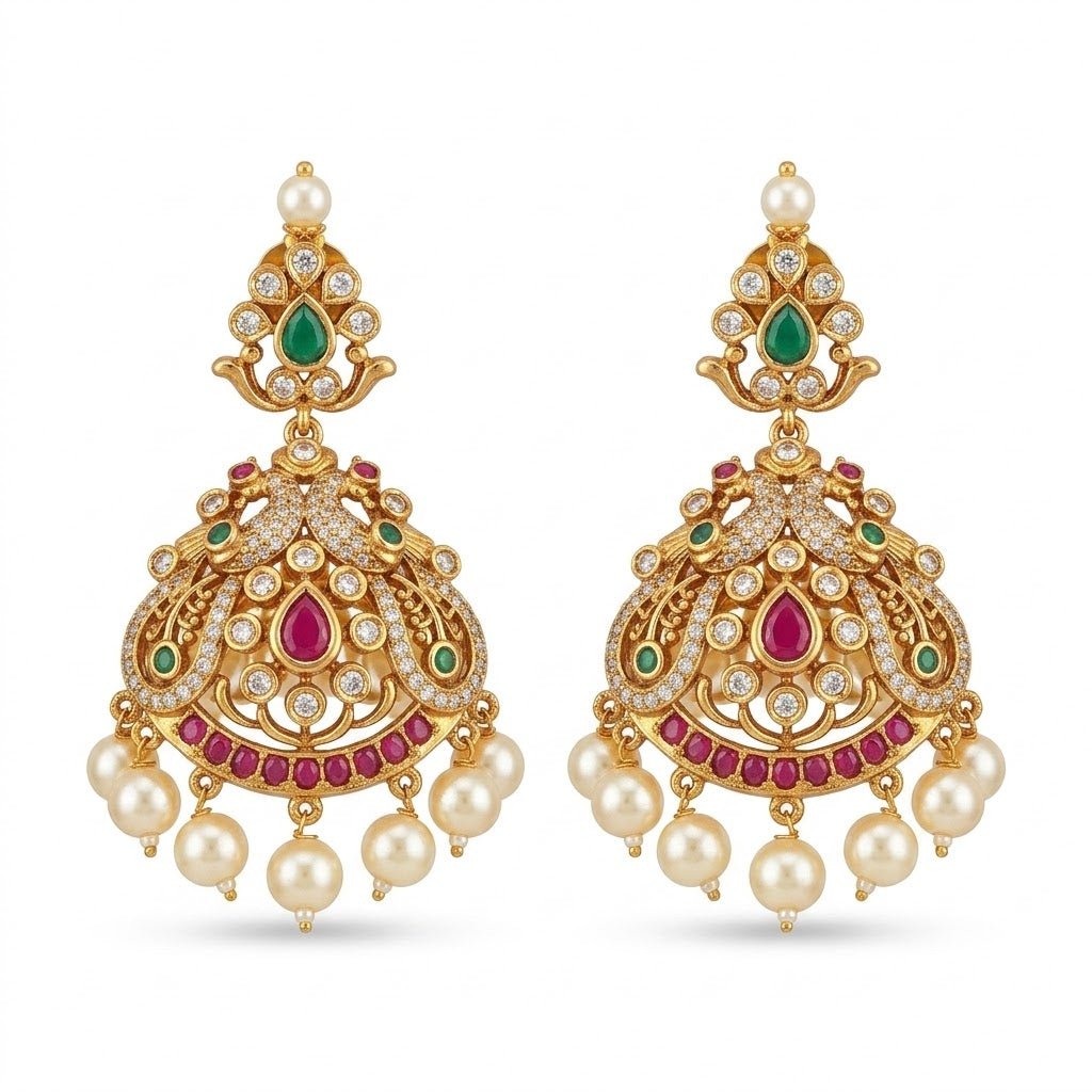 Mayura Heritage Jewellery Set – Antique Gold, Ruby & Emerald with Pearl - Riwaaj