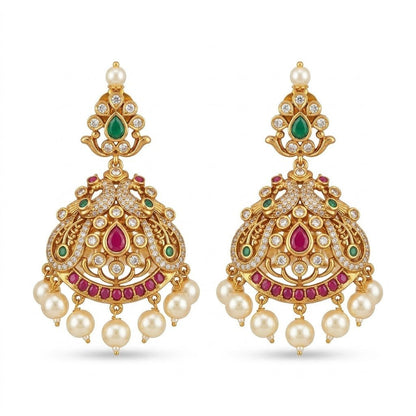 Mayura Heritage Jewellery Set – Antique Gold, Ruby & Emerald with Pearl - Riwaaj