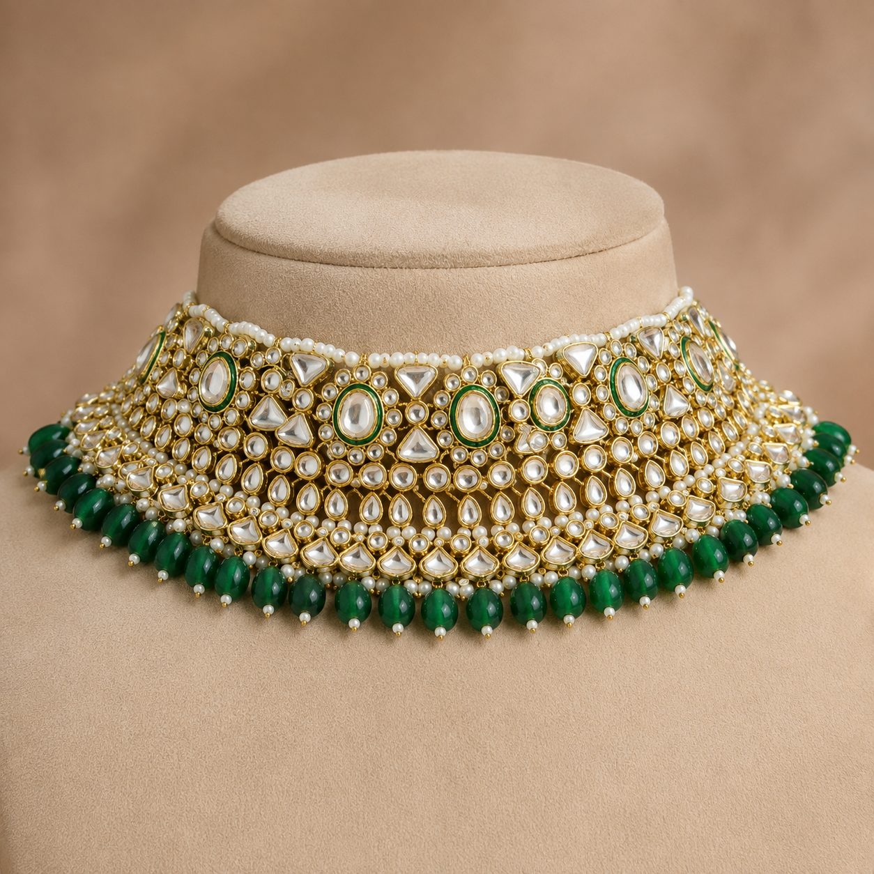 Dilkash Emerald Kundan bridal choker solo product shot