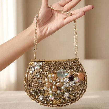 Luxira Kundan Clutch – Bridal Evening Bag with Chain - Riwaaj