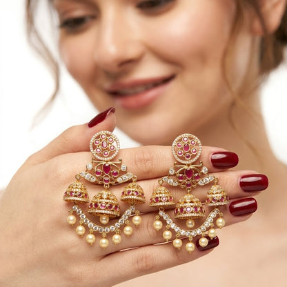 Opulent 'Heirloom' Ruby Cluster Chandelier Jhumkas