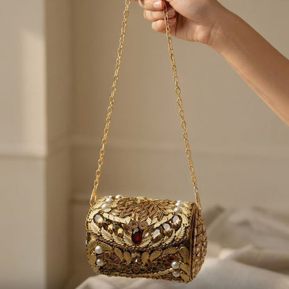 Lustre Royale Kundan Clutch – Bridal Evening Bag with Chain - Riwaaj