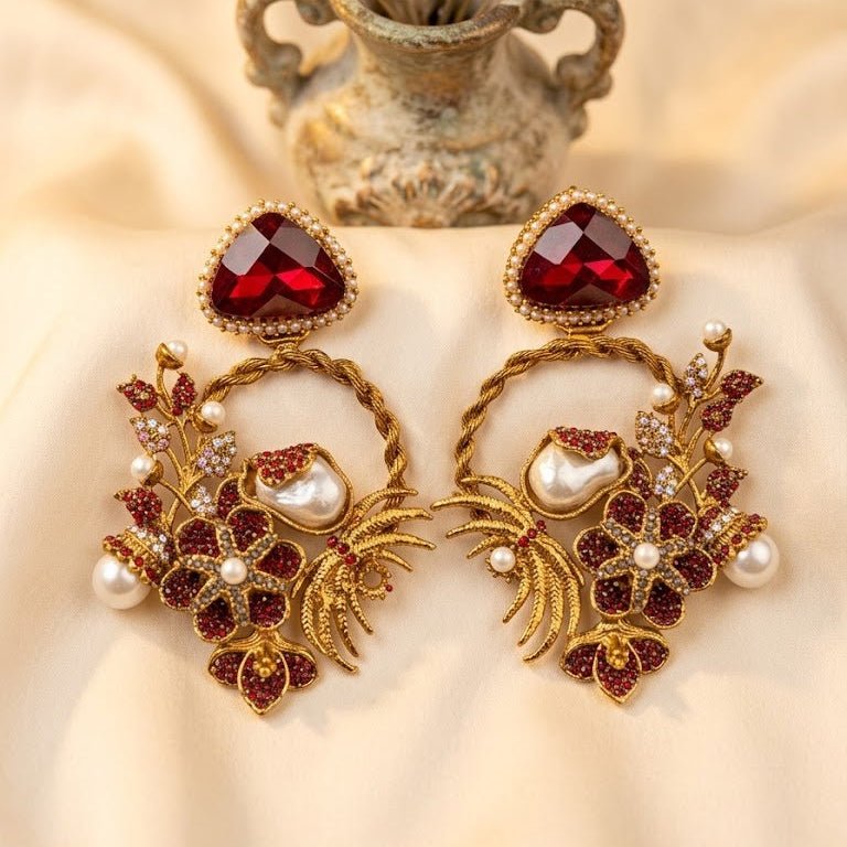Imperial Pearl & Gemstone Encrusted Hoops - Riwaaj