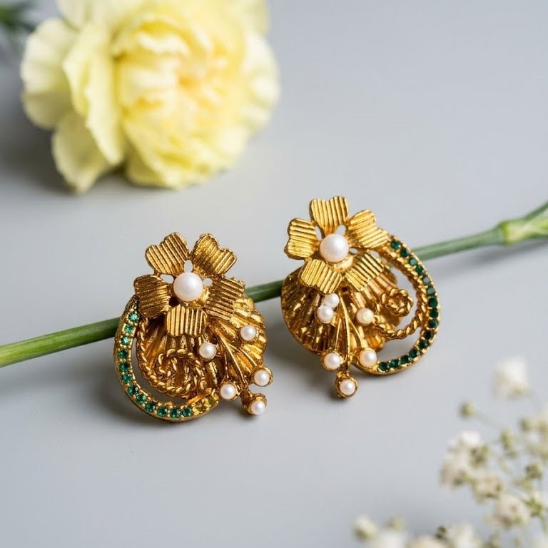 Vintage Bloom Crescent Earrings - Riwaaj