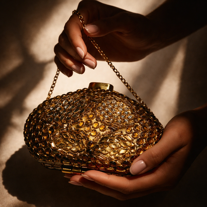 Kundan Crystal Clutch – Bridal Evening Bag with Chain