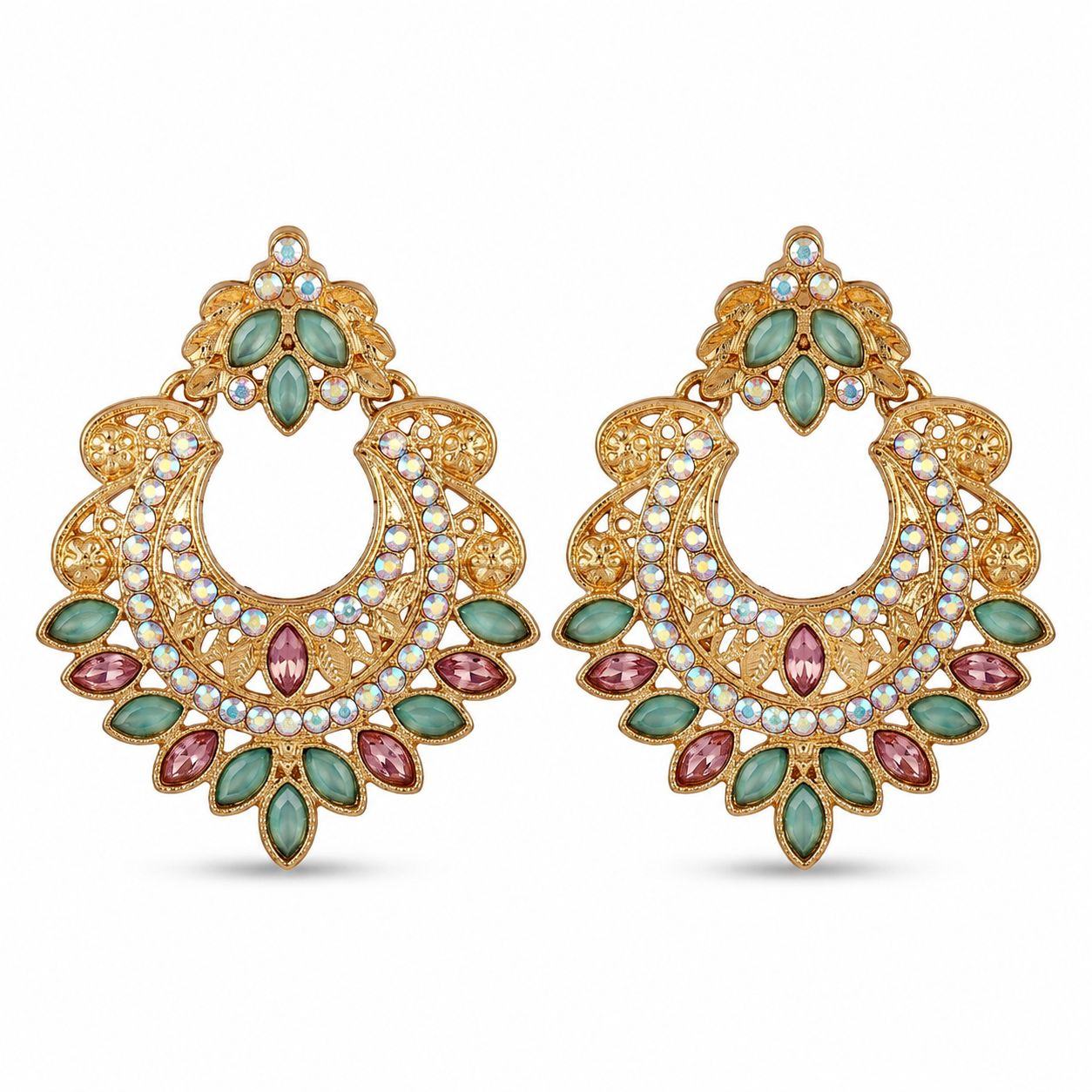 Gold And Silver Crescent Moon Drop Earrings