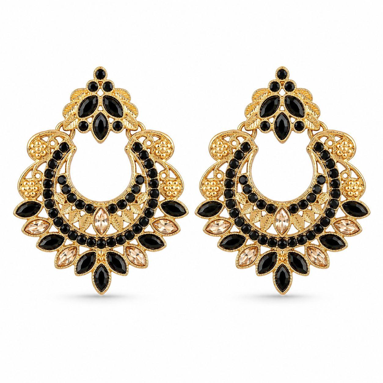 Gold And Silver Crescent Moon Drop Earrings