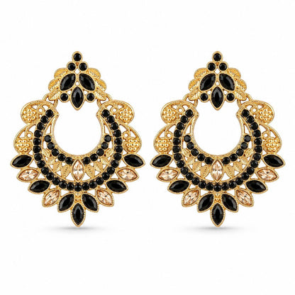 Gold And Silver Crescent Moon Drop Earrings