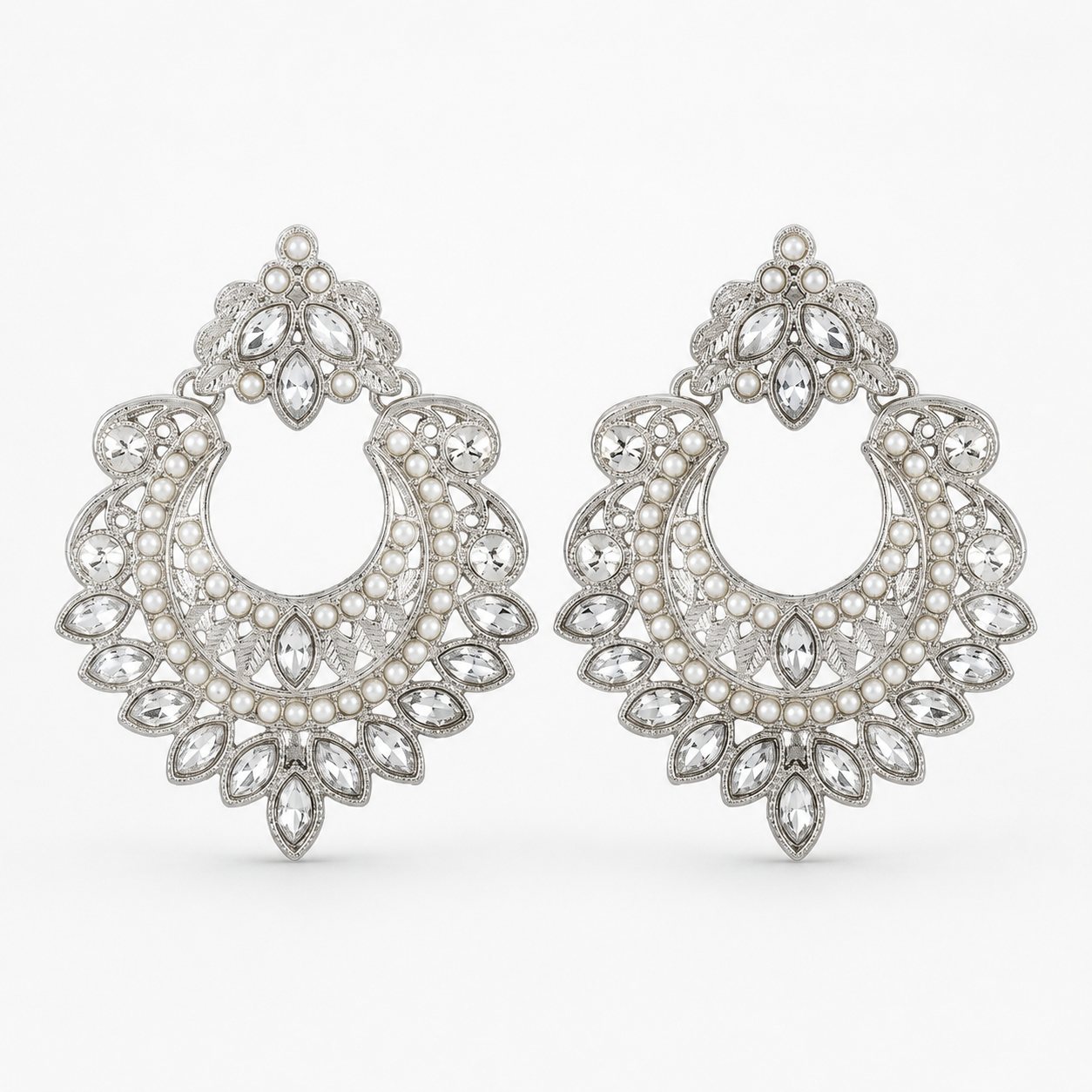 Gold And Silver Crescent Moon Drop Earrings