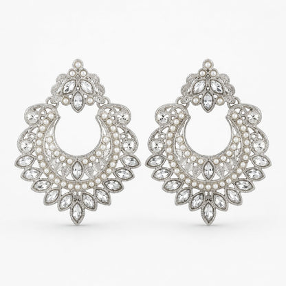 Gold And Silver Crescent Moon Drop Earrings