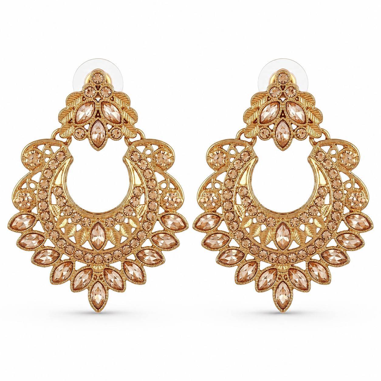 Gold And Silver Crescent Moon Drop Earrings