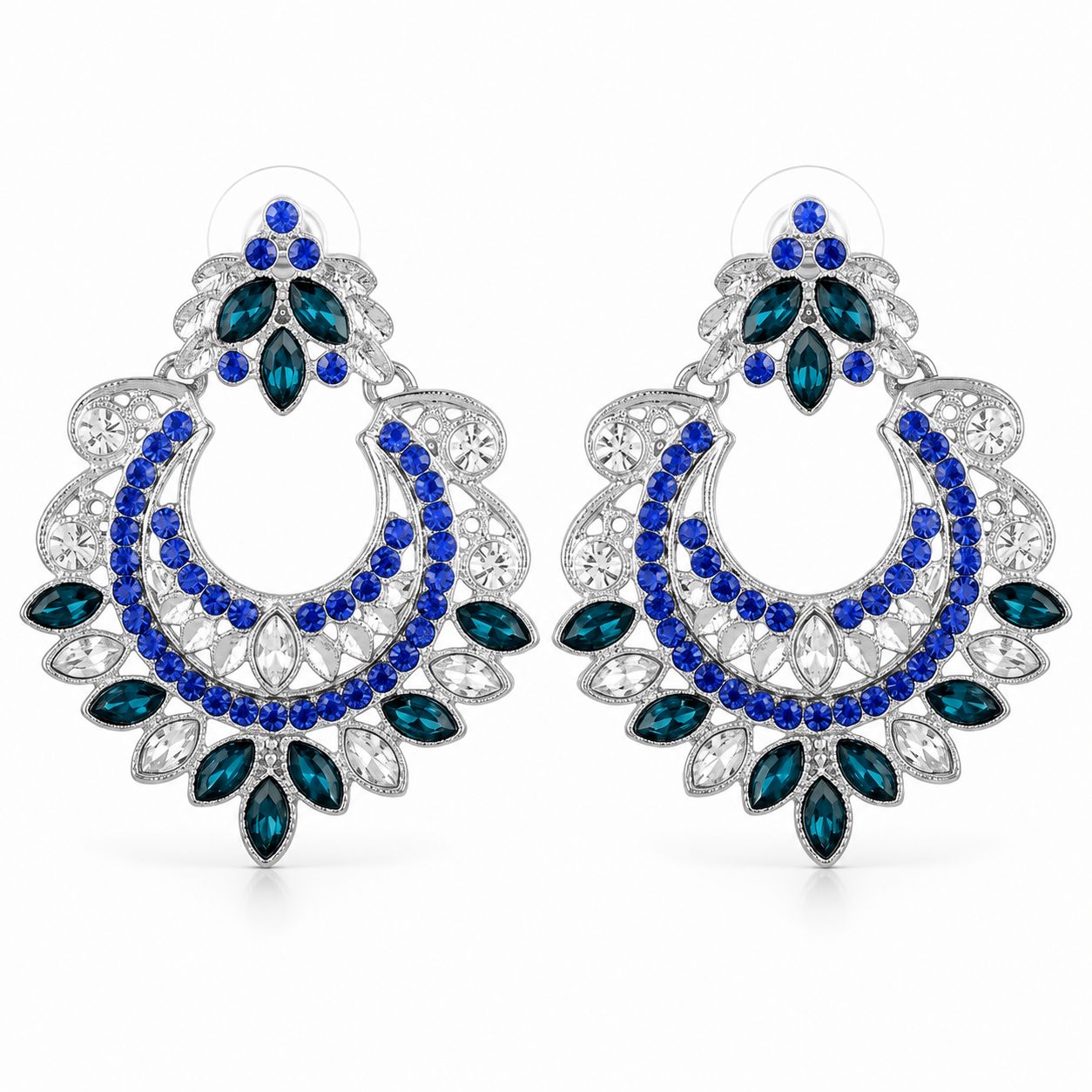 Gold And Silver Crescent Moon Drop Earrings