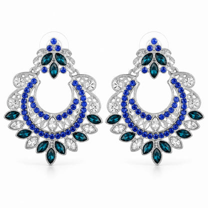 Gold And Silver Crescent Moon Drop Earrings