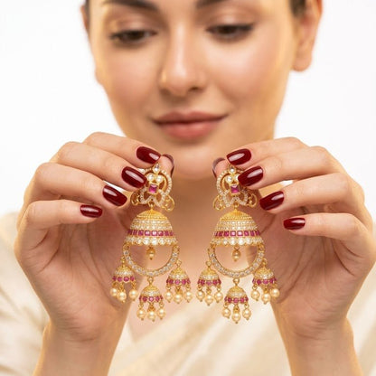 Zarina Jhumka Drop Earrings – Gold Kundan & Pearl - Riwaaj