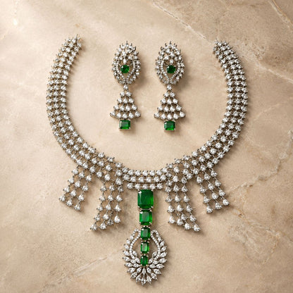 Emerald Zircon Silver Necklace Set