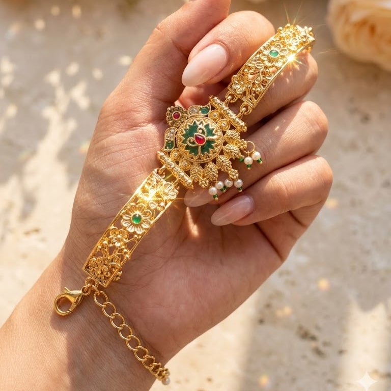 Sitara Gold Chain Bracelet – 22K Handmade Adjustable Multi - Wear - Riwaaj