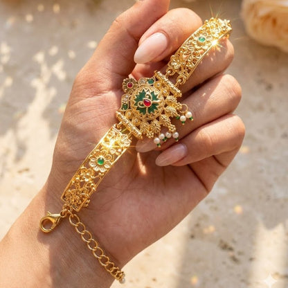 Sitara Gold Chain Bracelet – 22K Handmade Adjustable Multi - Wear - Riwaaj